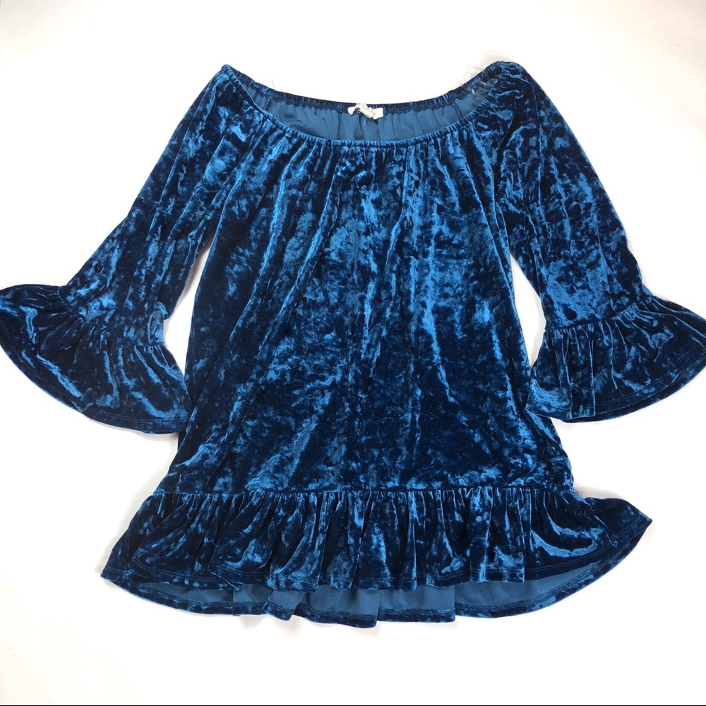 Beach Lunch Lounge Blue Velvet Off Shoulder Top S